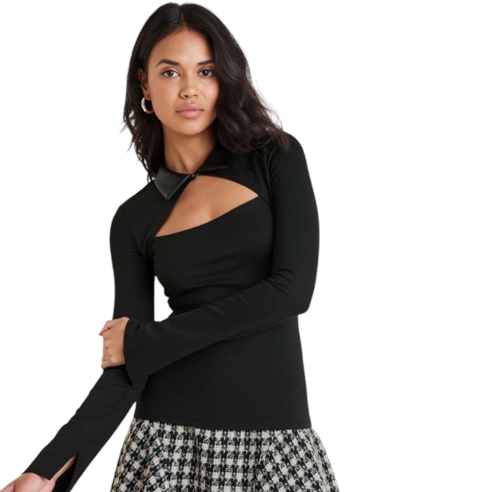 NWOT Venus Collared faux leather top